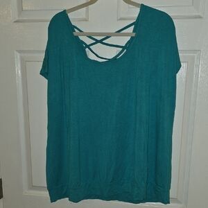 torrid Teal Crisscross Back Short Sleeve Top